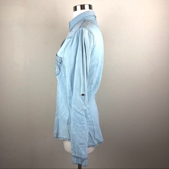 RD Light Wash Denim Long Sleeve Snap Button Top - Picture 3 of 8